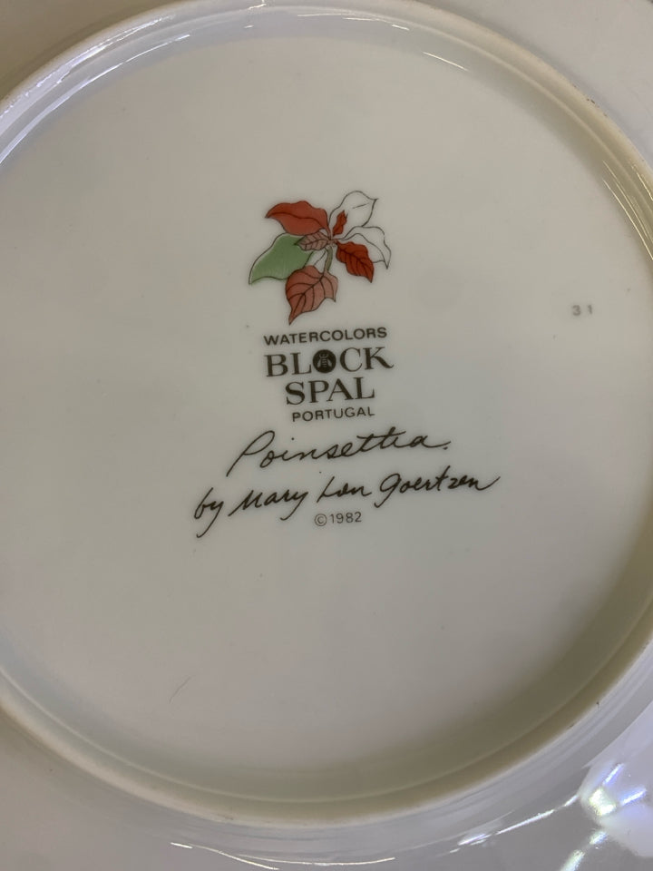 8 POINSETTIA DESSERT/ LUNCH PLATES-BLOCK SPAL.