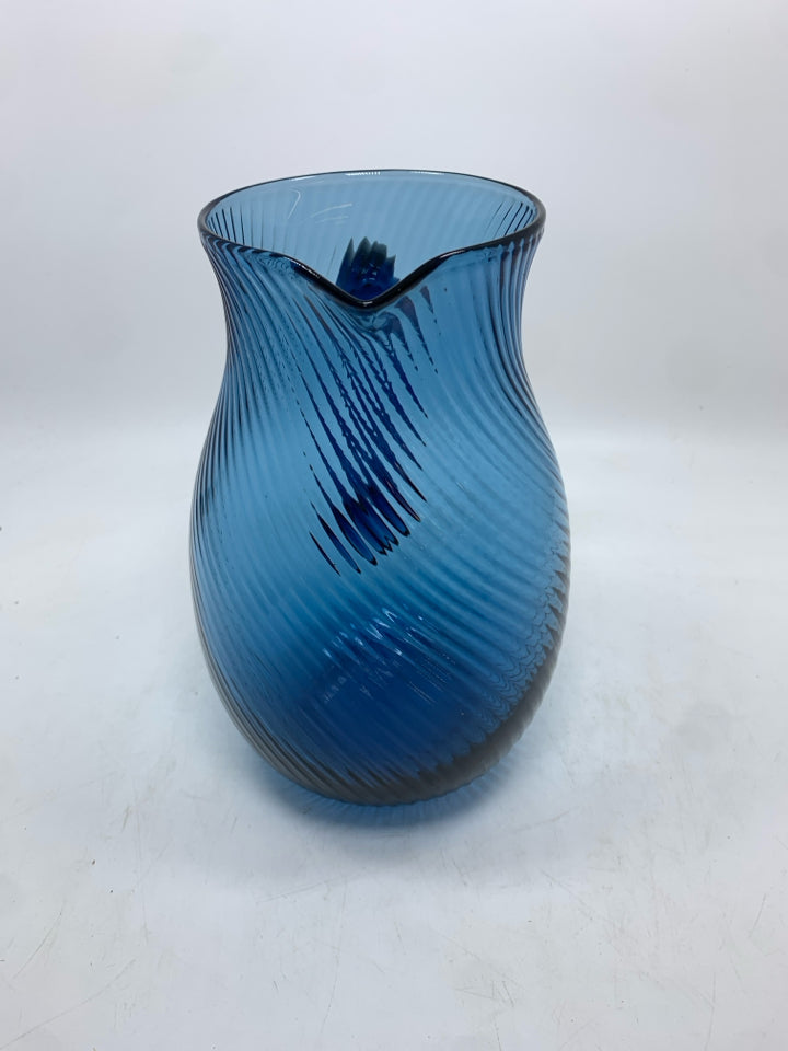 SWIRL PITCHER BLUE GLASS.