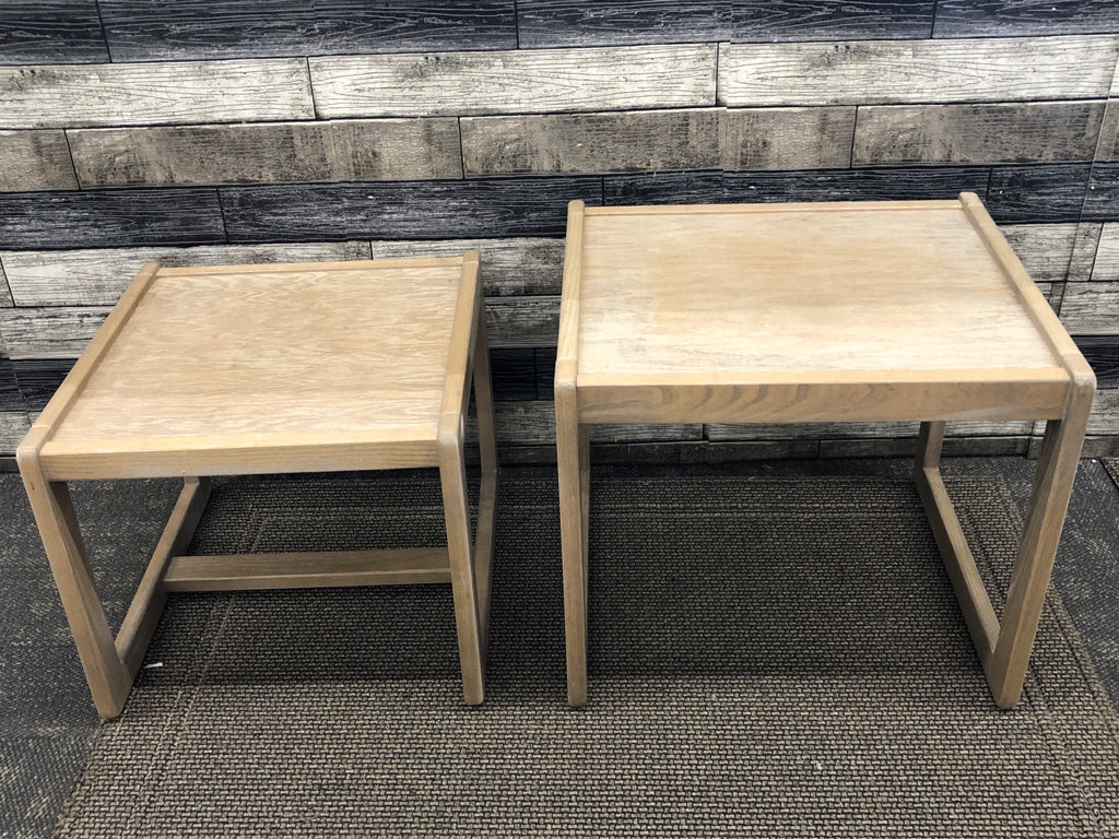 2 GREY WASHED NESTING TABLES.