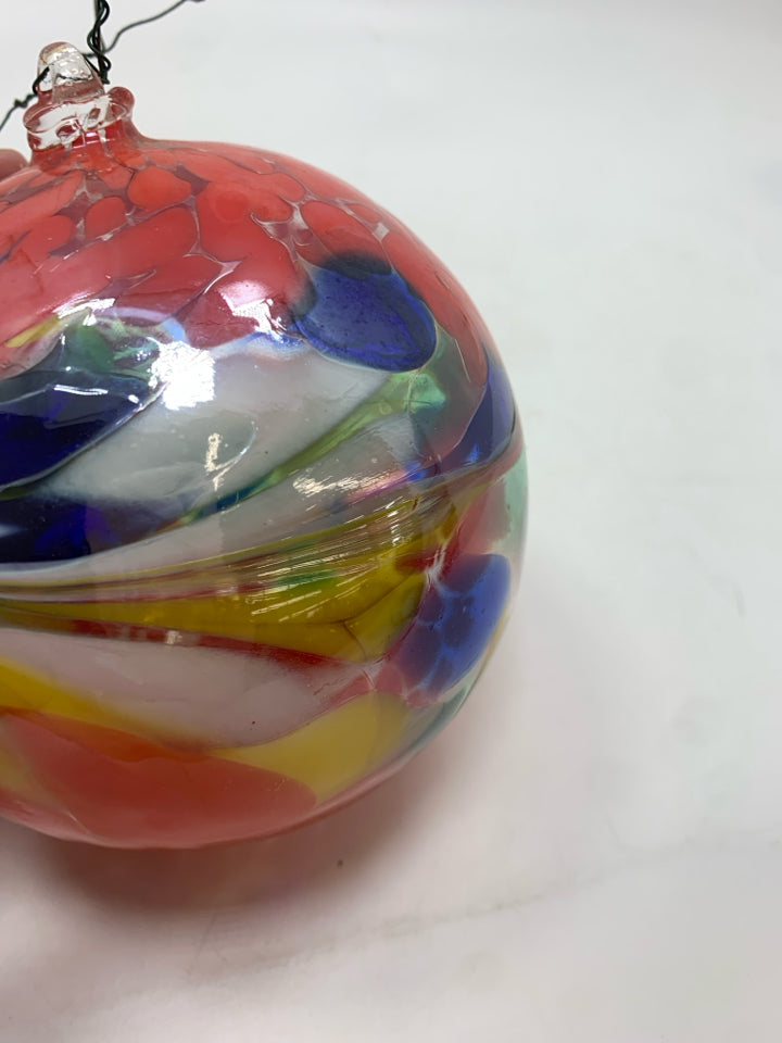 RED BLOWN GLASS HANGING ORB MADE IN POLAND.