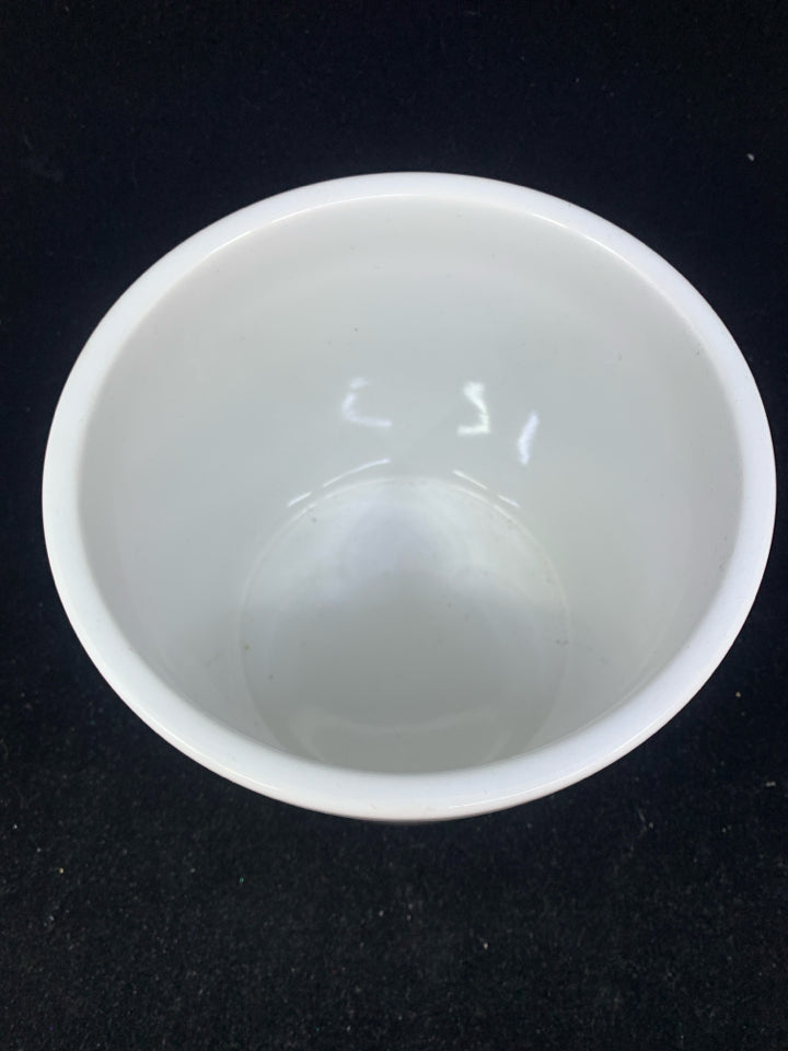 LARGE WHITE CERAMIC UTENSIL CROCK.