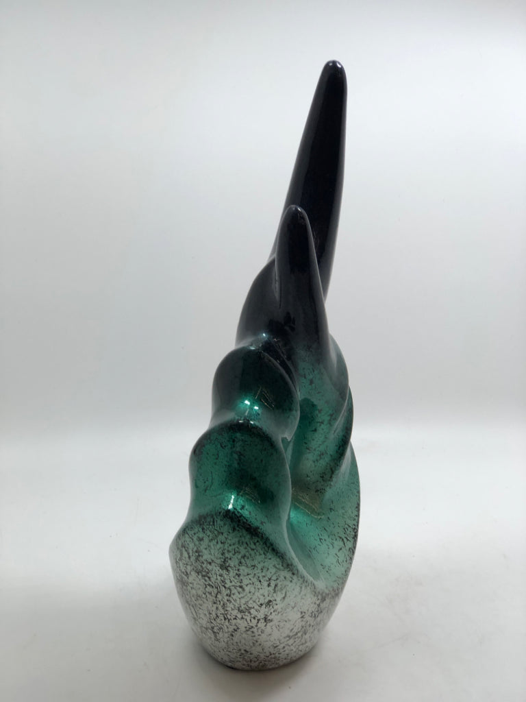 TEAL/BLACK ABSTRACT ART SCULPTURE.