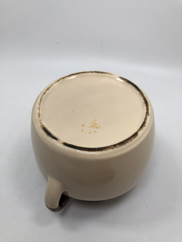 VTG BROWN GLAZE POTTERY BEAN POT W/LID.