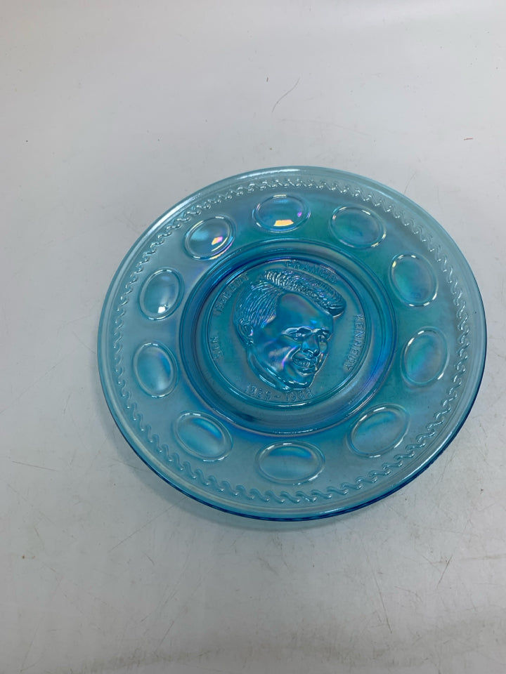 VTG LIGHT BLUE IRIDESCENT GLASS ROBERT KENNEDY.