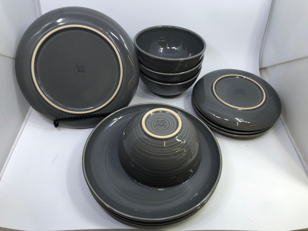 12PC DARK GREY DISH SET SVC FOR 4.