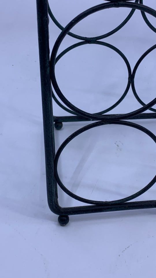 GREEN METAL WINE RACK.