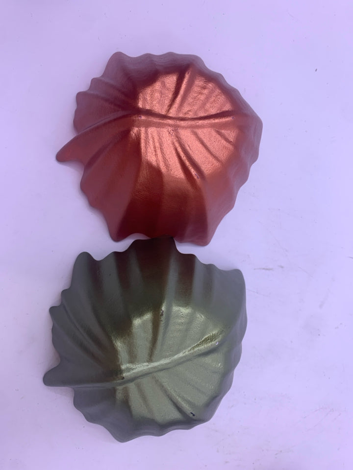 4PC ORANGE AND GREEN LEAF SET- 2 PLATES 2 SMALL BOWLS.