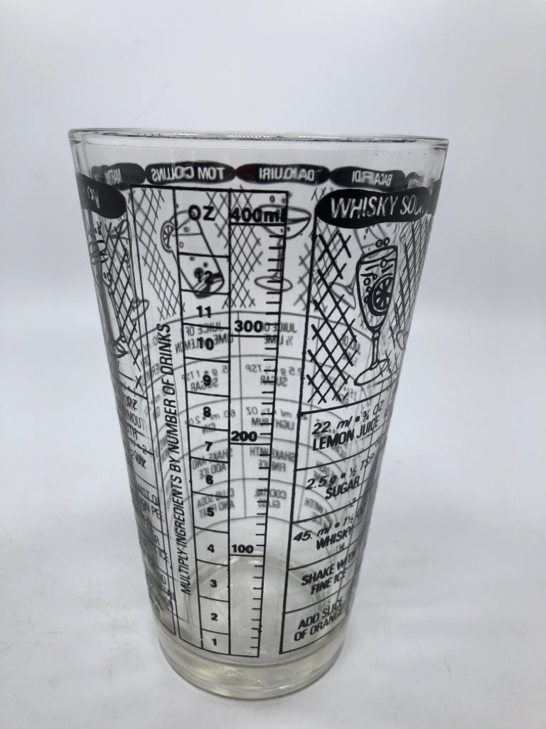 IRVINWARE VTG GLASS COCKTAIL RECIPE TUMBLER.