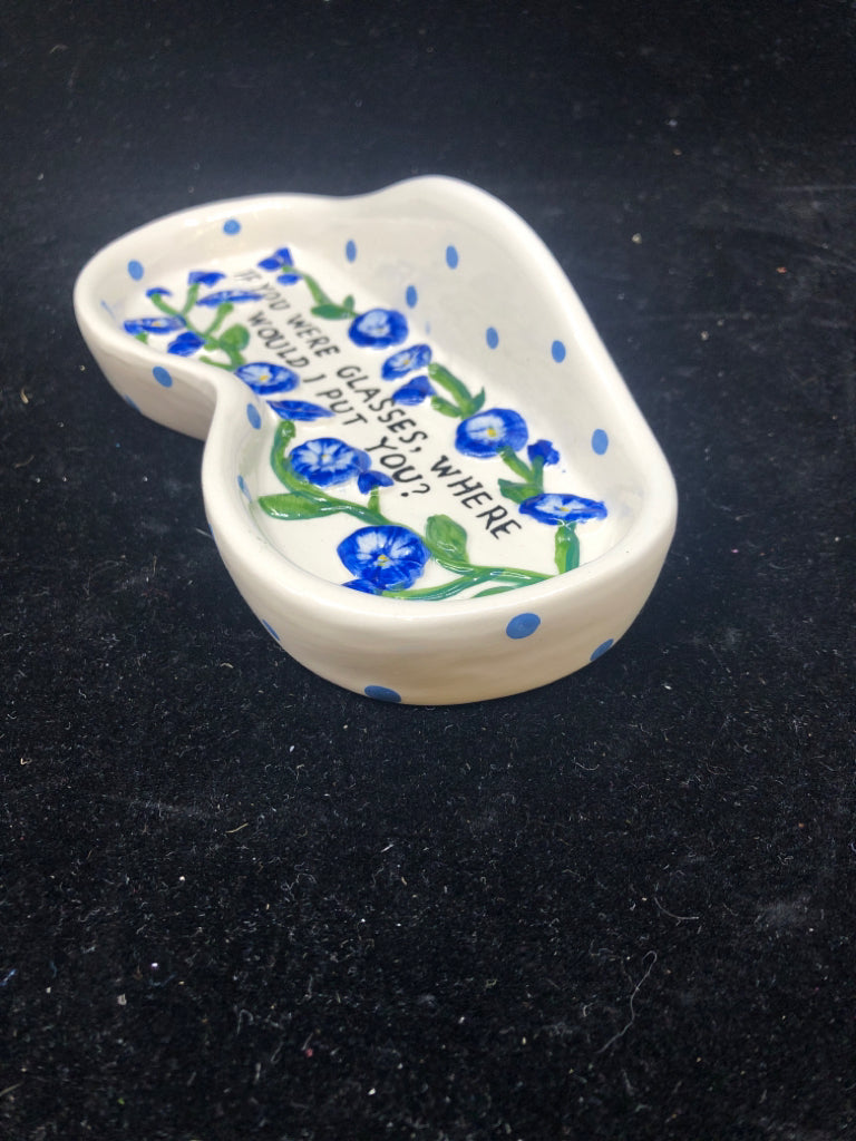 IF YOU WERE GLASSES -WHITE W BLUE FLORAL HOLDER.