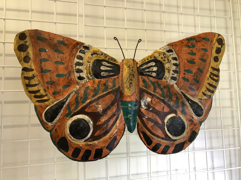 PAINTED METAL BUTTERFLY WALL-HANGING.