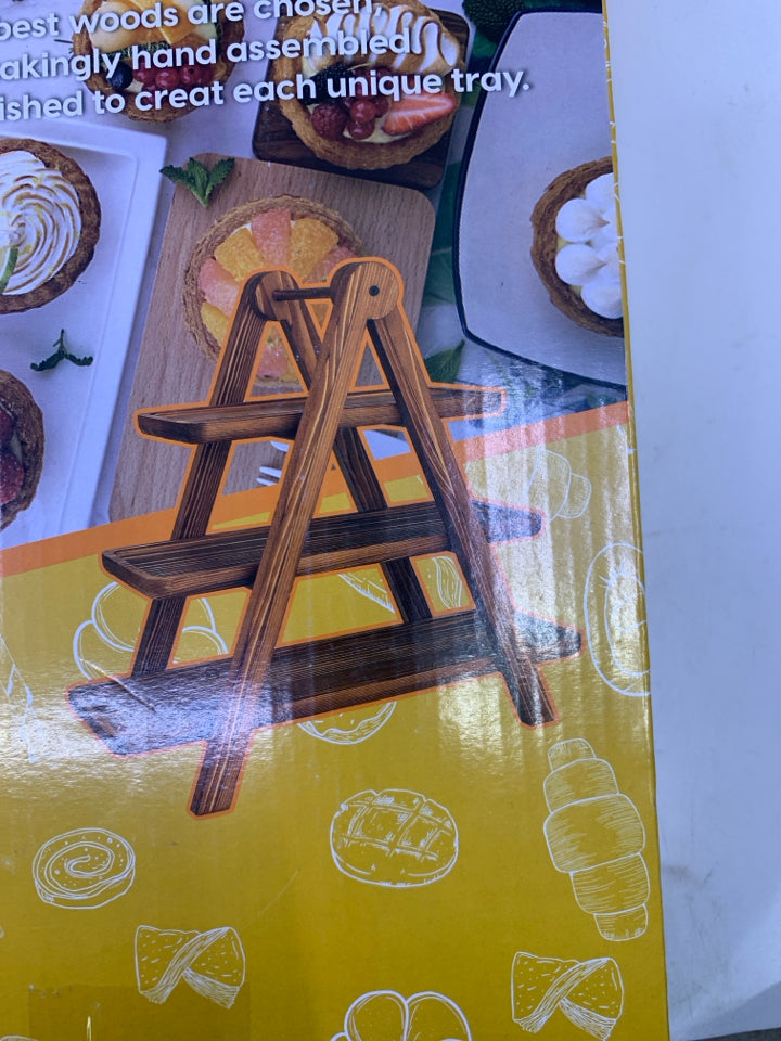 WOOD TIERED SERVING TRAY.