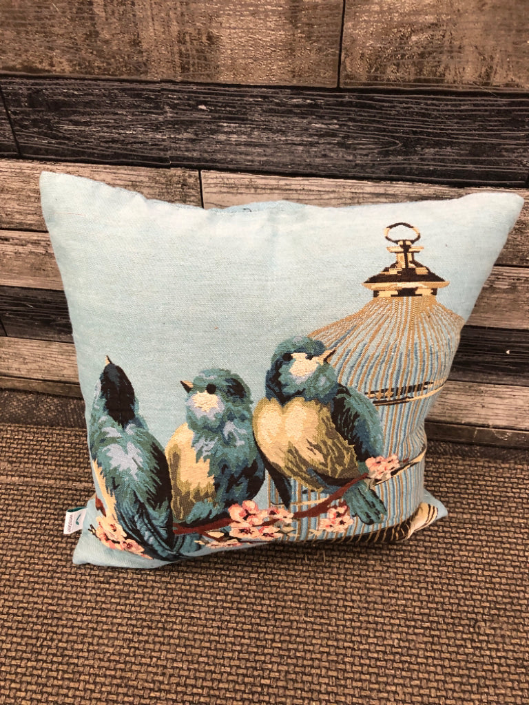 STITCHED BLUE BIRD PILLOW.