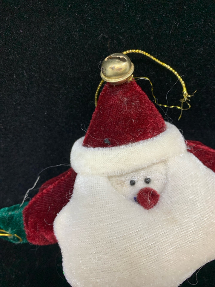 PLUSH SANTA STAR SHAPED ORNAMENT.