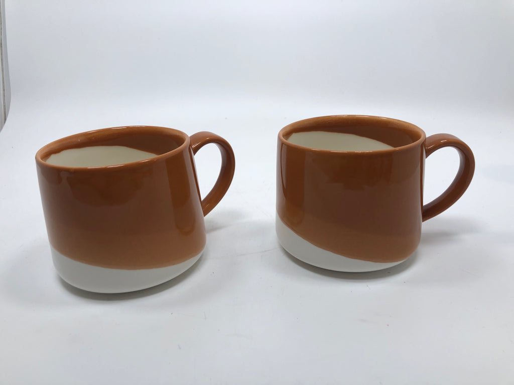 2 BROWN GLAZE STARBUCKS MUGS.