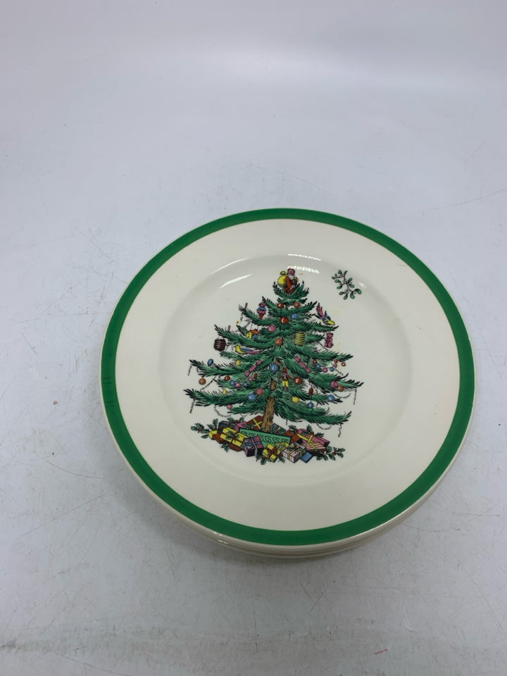 4 SPODE CHRISTMAS TREE ENGLAND SALAD PLATES.