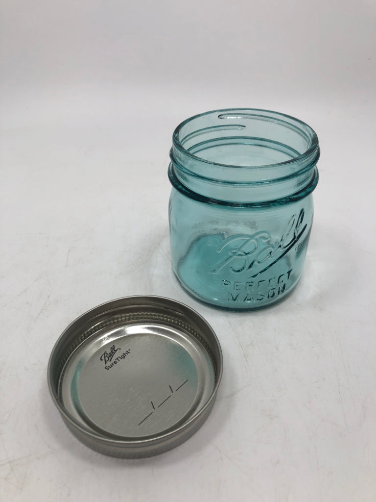 BLUE GLASS MINI BALL JAR.