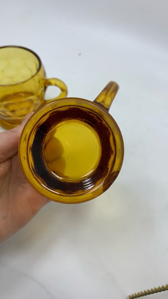 2PC AMBER GLASS SUGAR AND CREAMER SET.