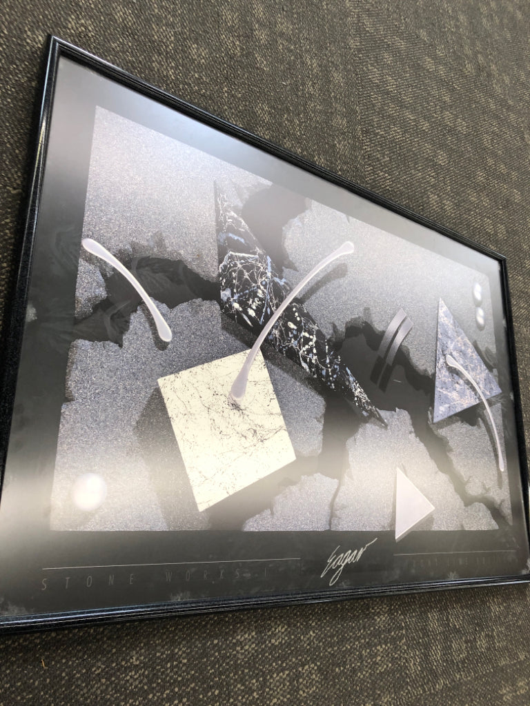 ABSTRACT BLACK+ WHITE FRAMED PRINT.