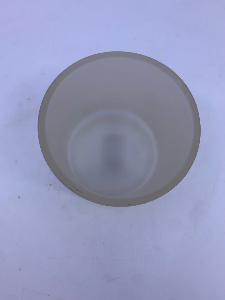 FROSTED HEAVY GLASS JAR W/ WOOD TOP HAVEN.
