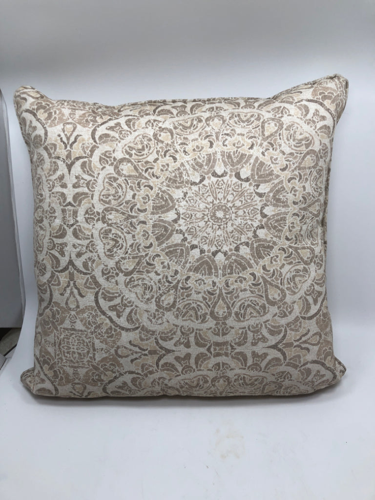 BEIGE MEDALLION PRINT PILLOW.