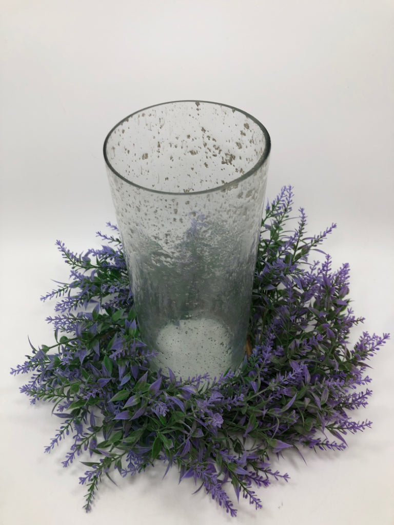 BUBBLE GLASS CANDLE HOLDER W/FAUX LAVENDAR.