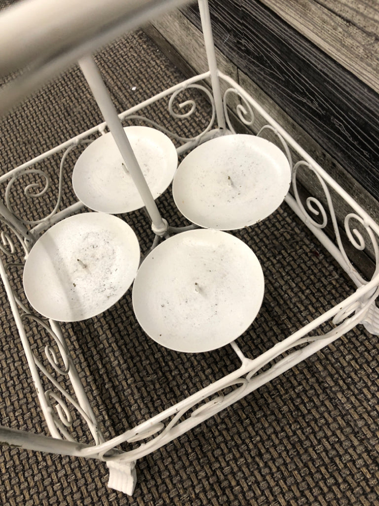 WHITE METAL CANDLE HOLDER BIRDCAGE HANGING CENTERPIECE.