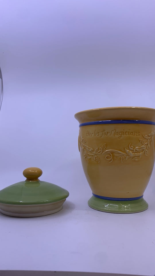 YELLOW AND GREEN COOKIE JAR.