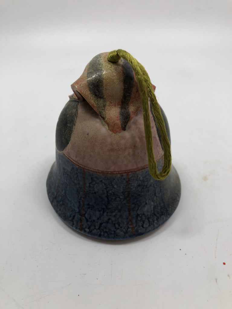 POTTERY SMALL HANGING BELL- PINK/ BLUE.
