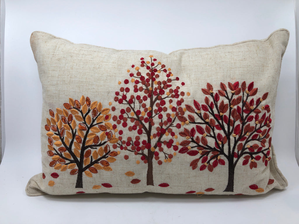 FALL LEAVES EMBROIDERED PILLOW.
