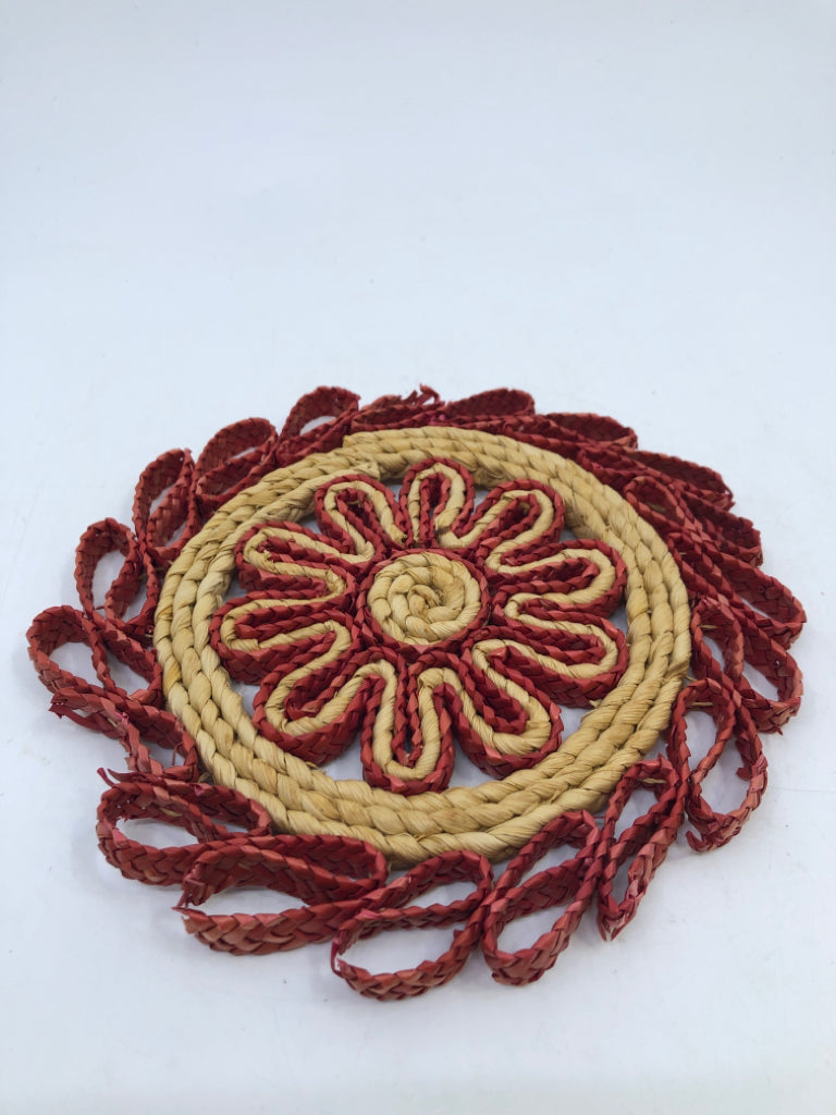 BLONDE & ORANGE WOVEN TRIVET.