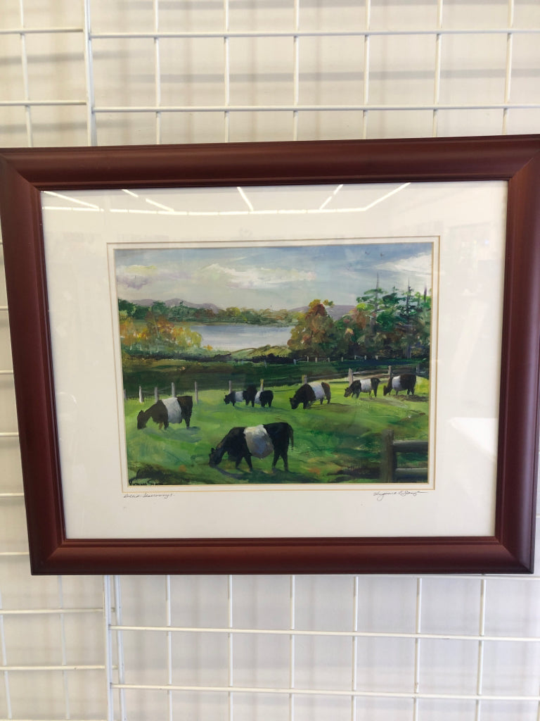COWS IN FIELD FRAMED ART- SIGNED.