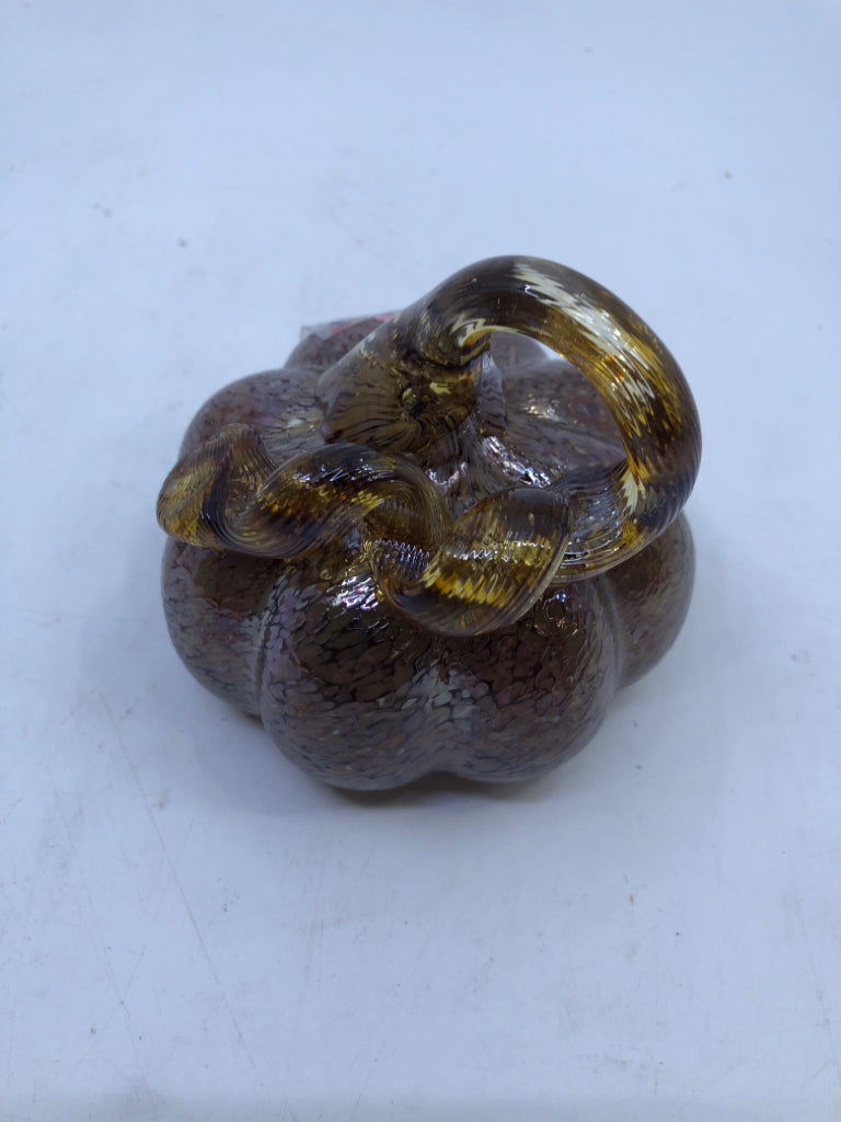 BROWN BLOWN GLASS PUMPKIN.