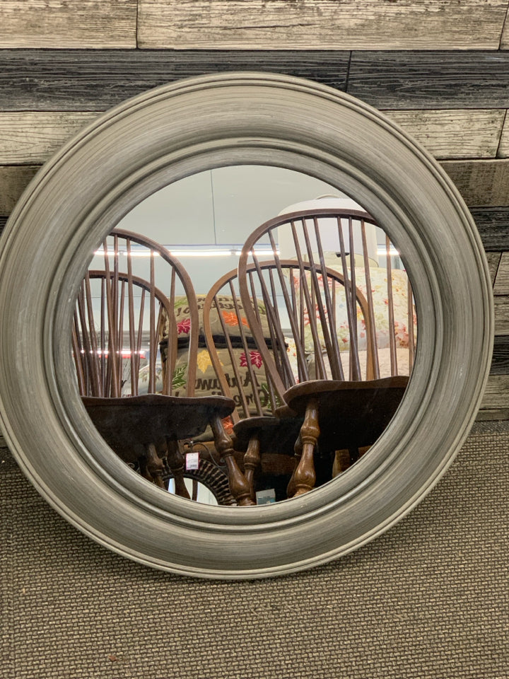 LARGE GREY PLASTIC FRAME MIRROR.