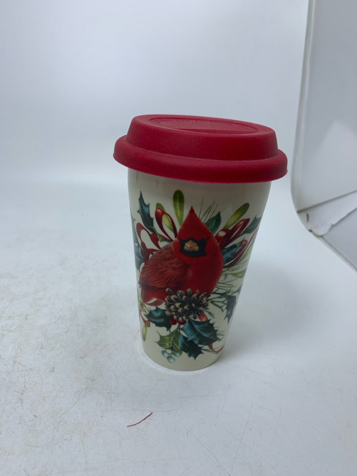 LENOX WINTER GREETINGS CARDINAL THERMAL TUMBLERS W/ SILICONE LID.