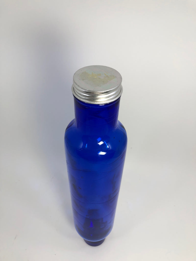 VTG COBALT BLUE GLASS ROLLING PIN BOTTLE.