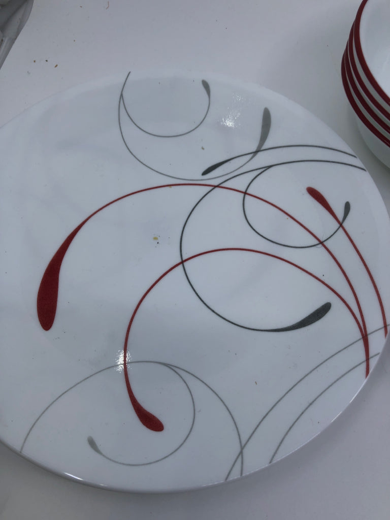 16 PC RED AND WHITE CORELLE DISH SET- SVC 4.