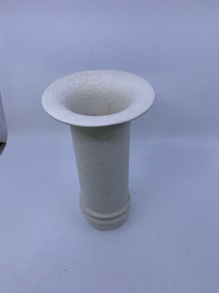 TALL TEXTURED MATTE WHITE VASE W/W FLARED TOP.