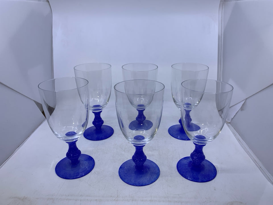 6 LARGE BLUE STEM GOBLETS.
