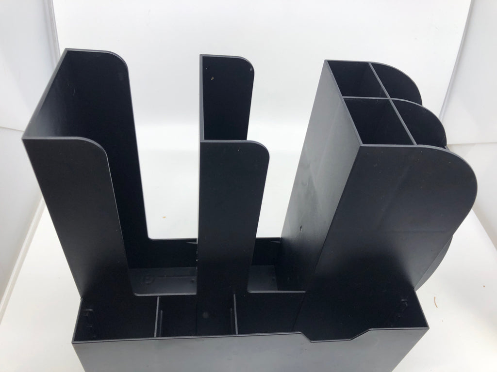 BLACK DESK ORGANIZER W 2 DRAWERS AND FILE SECTION.