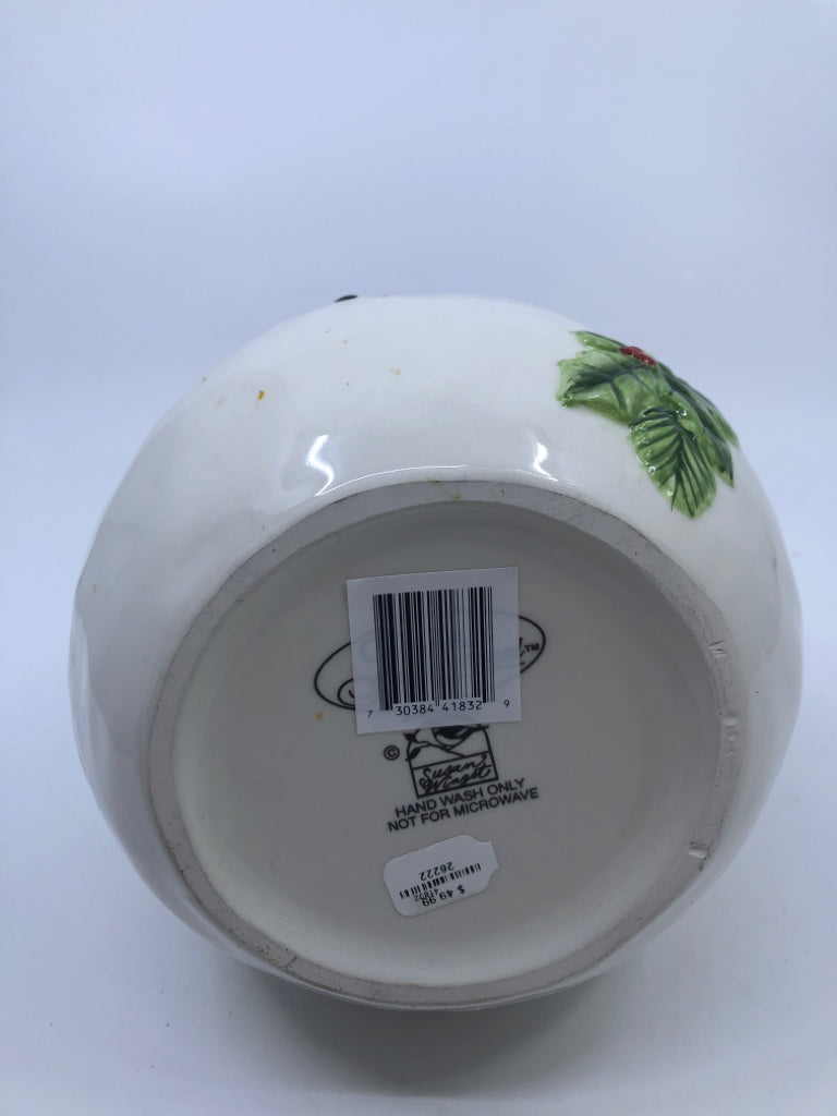 SNOWMAN COOKIE JAR W PLAID SCARF.