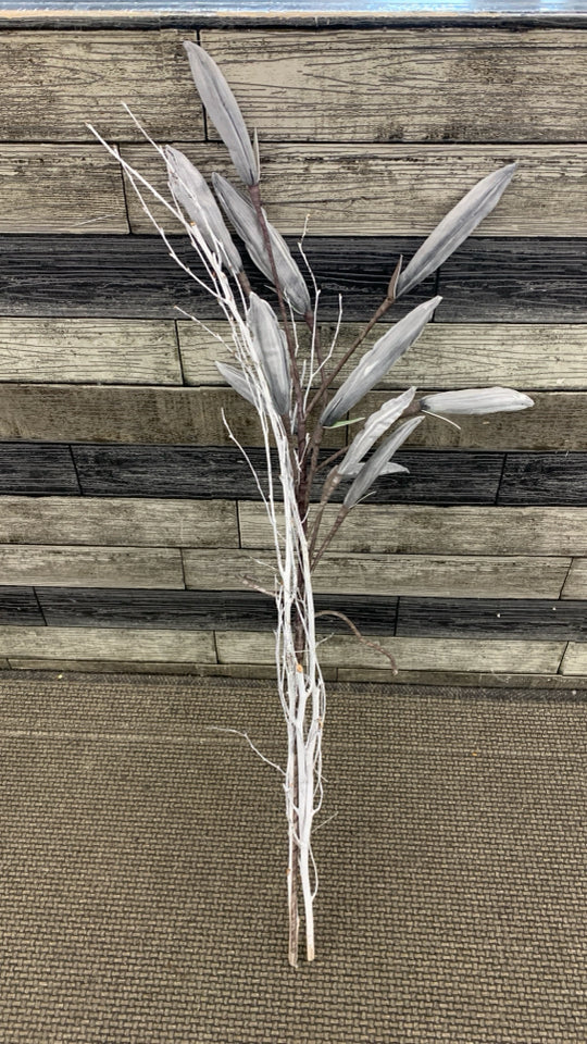 FAUX WHITE STICK AND PEAPOD BOUQUET.