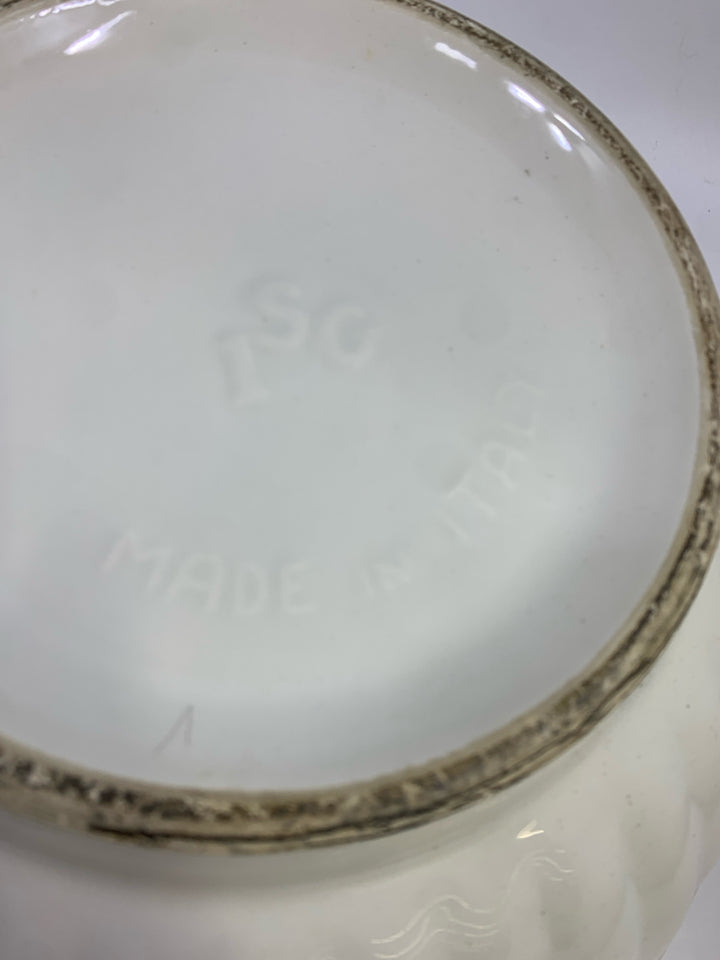 YELLOW & PINK FLORAL BOWL W/RIBBED OUTSIDE.