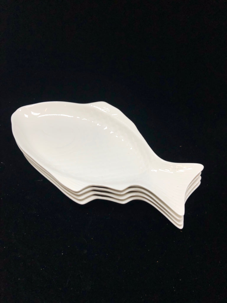 4 WHITE CERAMIC FISH SERVING DISH.