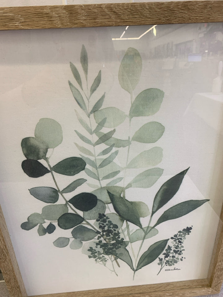 FERNS WATERCOLOR PAINTING IN LT WOOD FRAME.