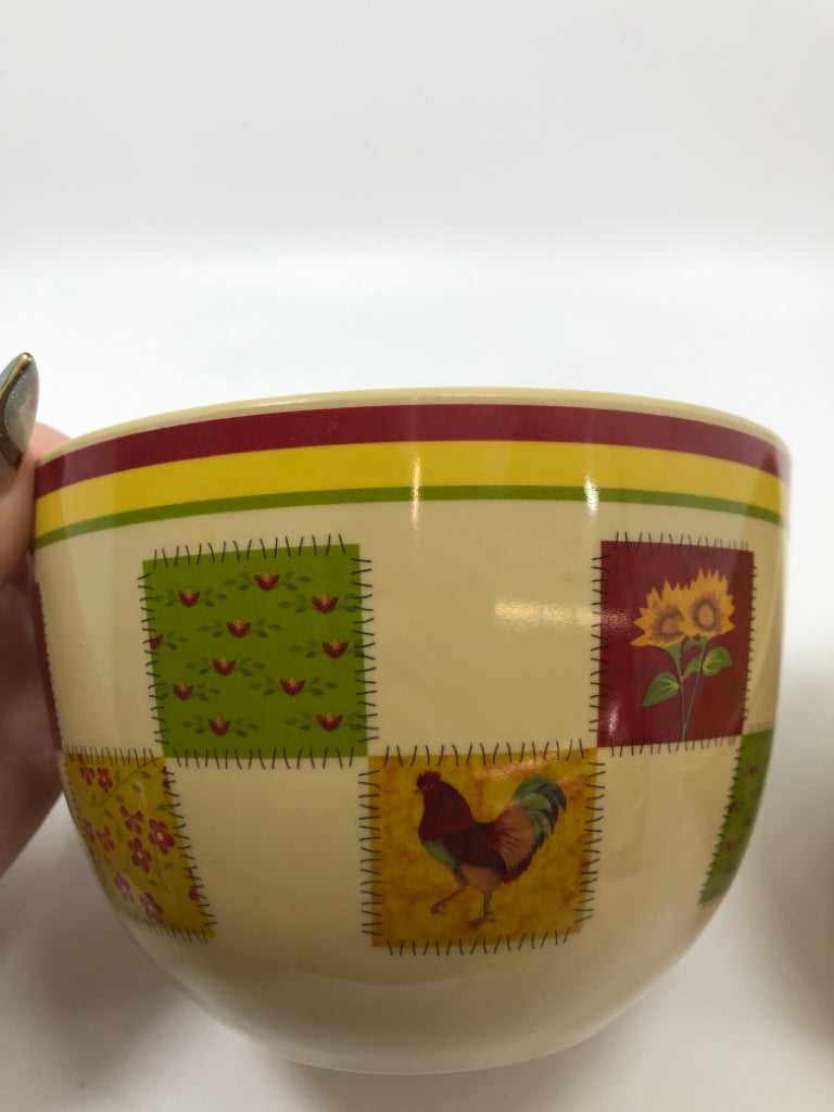 3PC ROOSTER MELAMINE NESTING BOWLS.