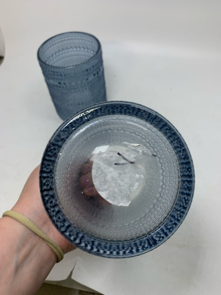 2 BLUE BEADED GLASS PILLAR CANDLE HOLDER.