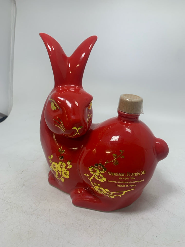 LUNAR NEW YEAR NAPOLEON BRANDY CERAMIC RABBIT EMPTY DECANTER.