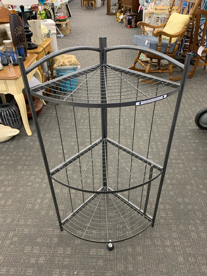 3 TIER GREY METAL CORNER SHELF.