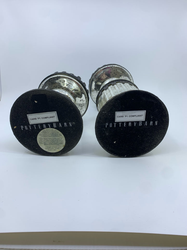 2 MERCURY GLASS PILLAR CANDLE HOLDER.