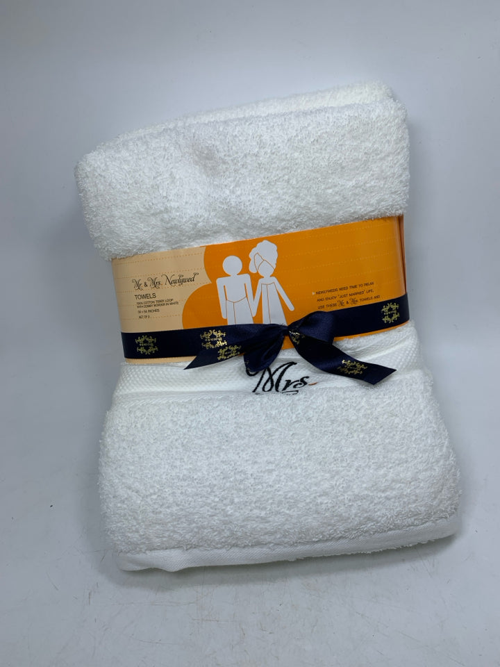 2 PC MR & MRS COTTON EMBROIDERED TOWELS NIP.